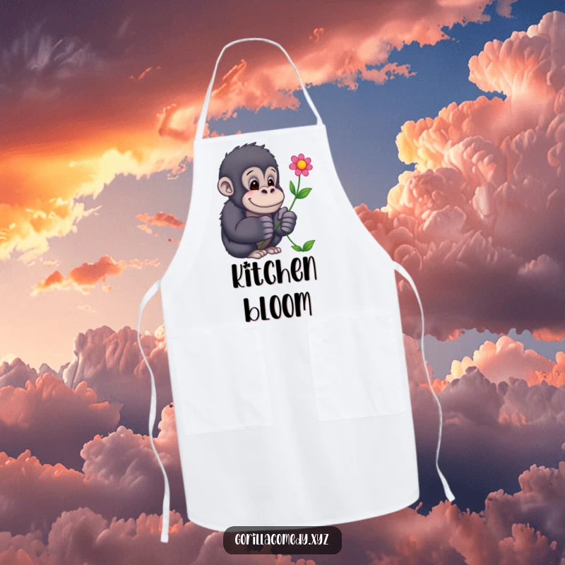 Funny Gorilla Apron: A practical apron with a gentle gorilla offering a flower, perfect for cooking with a smile.