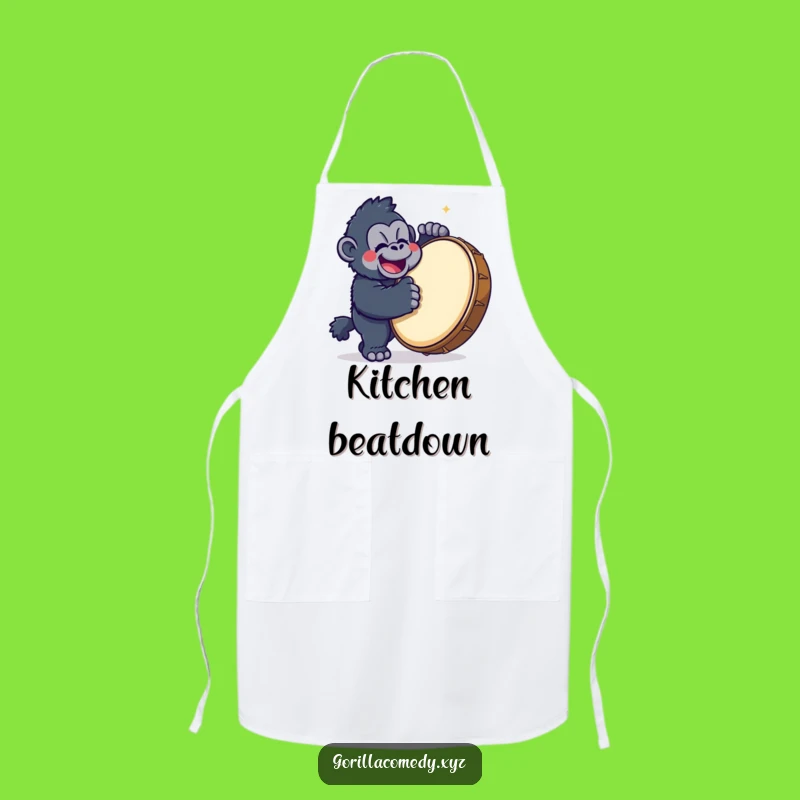 Funny Gorilla Drummer Apron: Kawaii Character Kitchen Accessory, Hilarious Cooking Gift