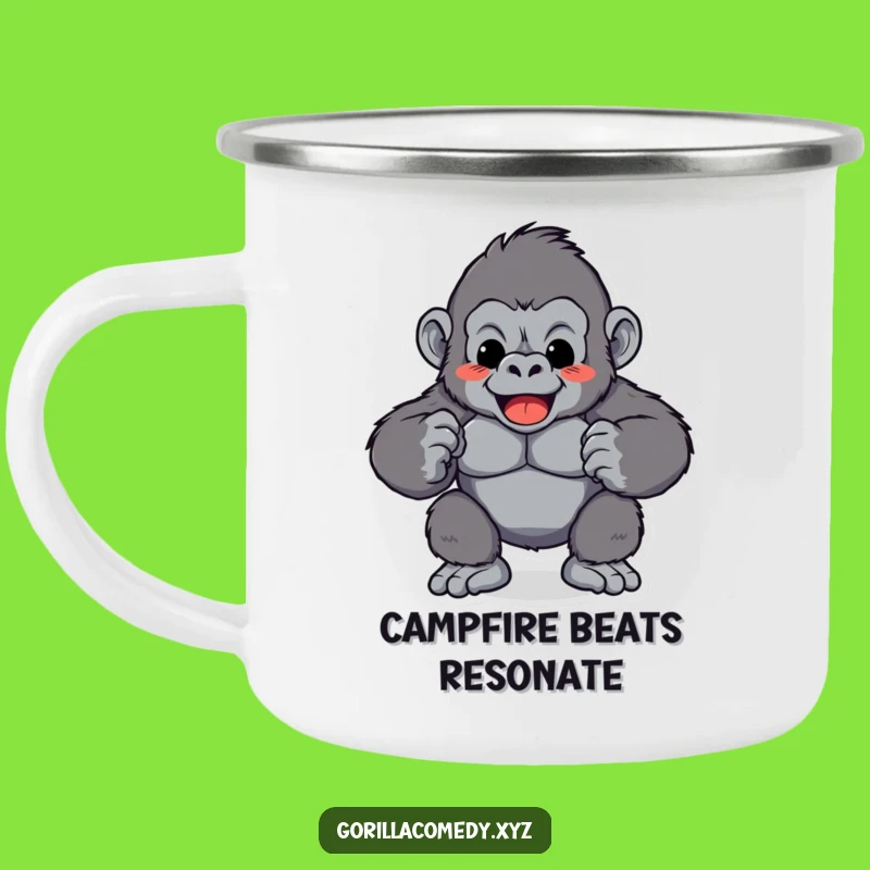 Funny Gorilla Chest Pound Camping Mug: Rhythmic Adventure, Hilarious Outdoor Gift