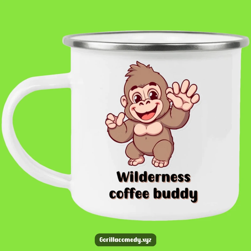 Funny Gorilla Wave Camping Mug: Cheerful Ape Sipper - Perfect Funny Gift for Outdoors!