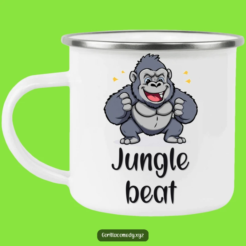 Funny Cheerful Gorilla Chest Pound Camping Mug - Energetic Outdoor Drinkware