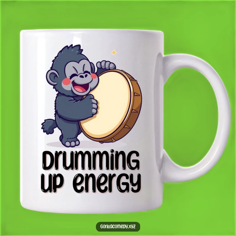 Funny Gorilla Drummer Mug: Kawaii Character Design, a Hilarious Gift for Music Lovers