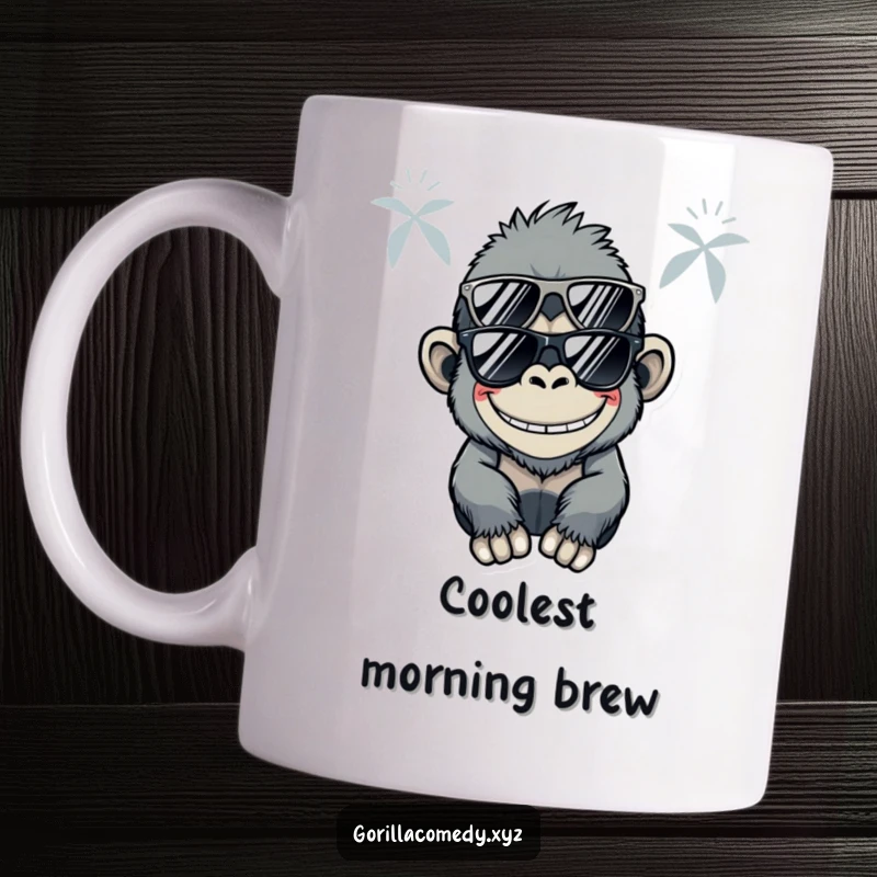 Funny Kawaii gorilla wearing cool sunglasses and sporting a wide, silly grin, exuding laid-back charisma.