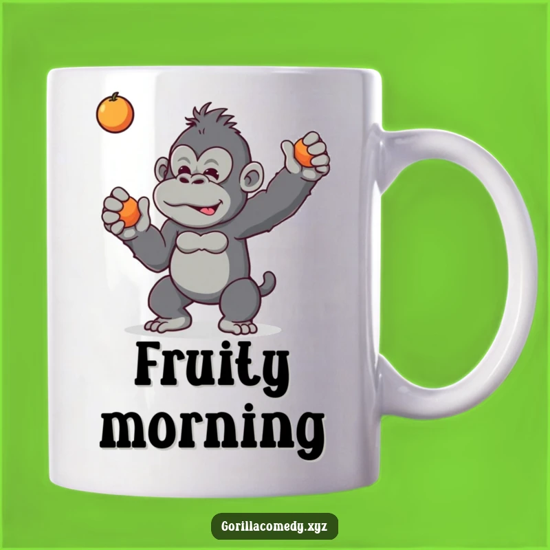 Funny Mischievous Gorilla Fruit Toss Mug - Playful Primate Humor Gift