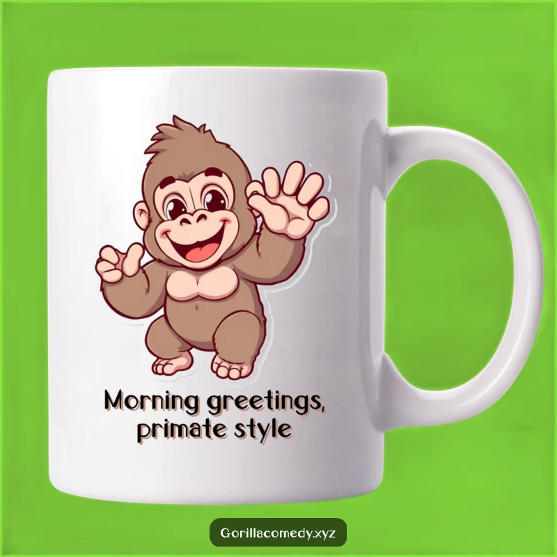 Funny Gorilla Wave Mug: Cheerful Ape Greeting - Perfect Funny Gift for Animal Lovers!