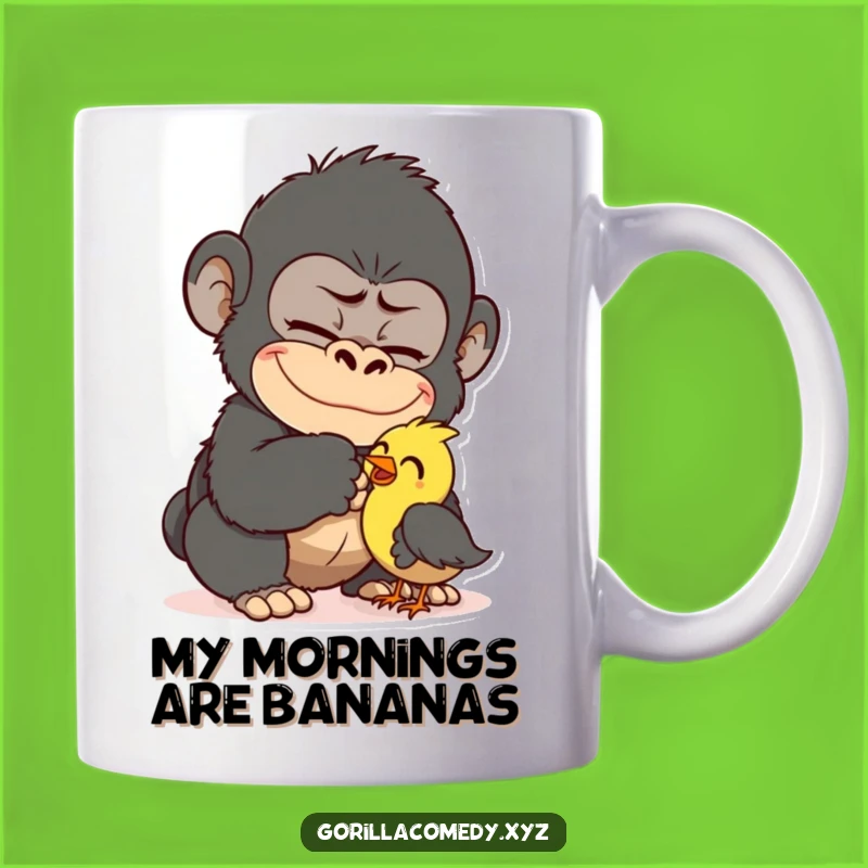 Funny Gorilla Tickling Bird Mug - Hilarious Primate Cartoon Gift
