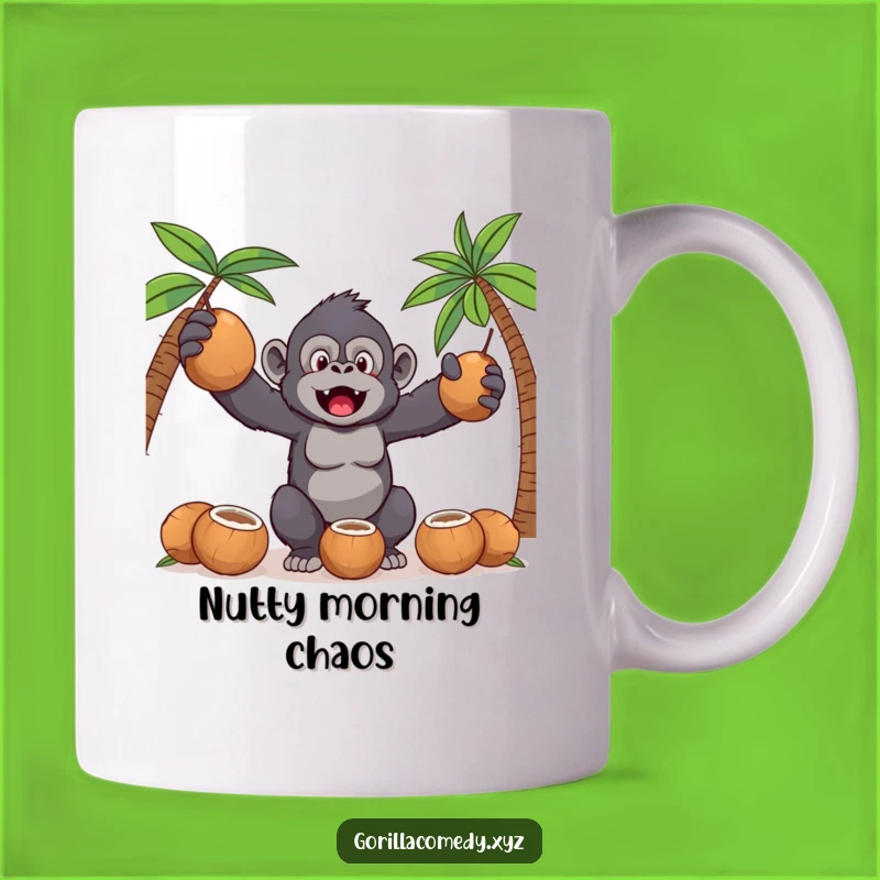 Funny Kawaii Gorilla Mug: Coconut Juggling Chaos, Hilarious Tropical Gift Idea