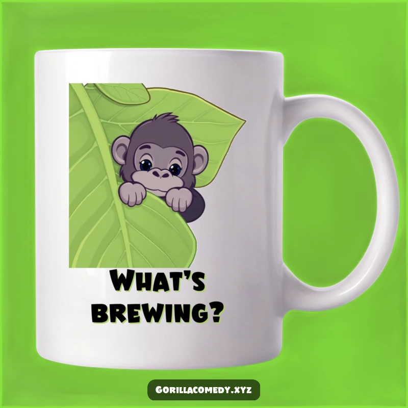 Funny Curious Gorilla Leaf Mug - Playful Jungle Intrigue Gift