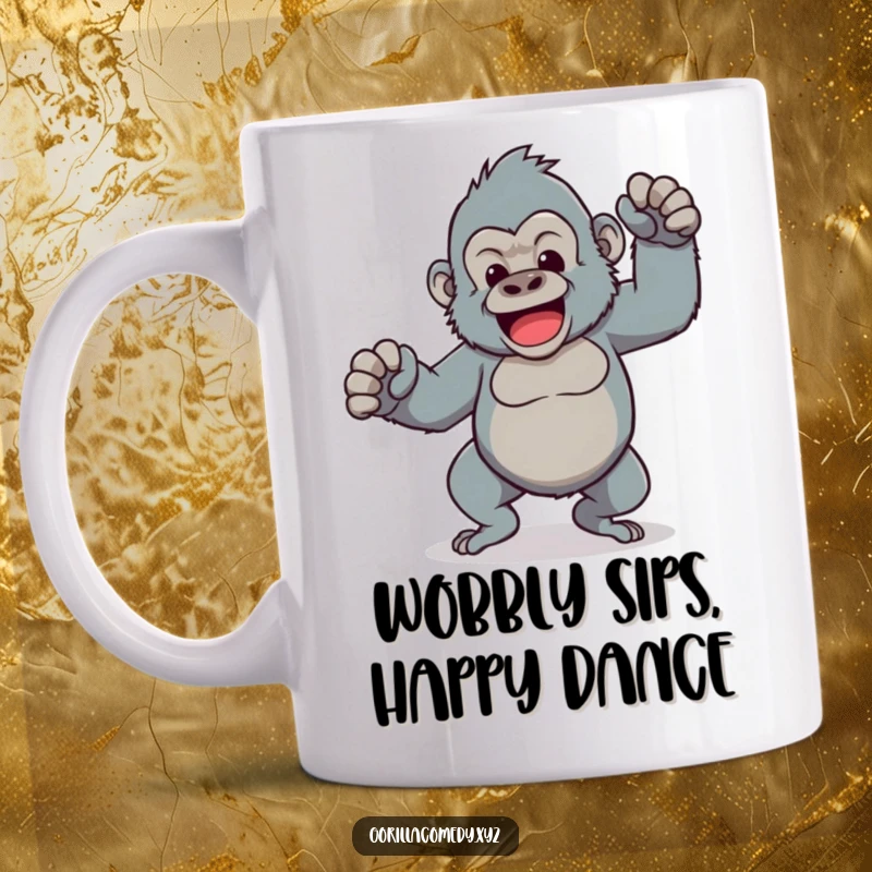 Funny Kawaii gorilla character doing a comical dance with hilariously wobbly legs, embodying pure, silly fun.