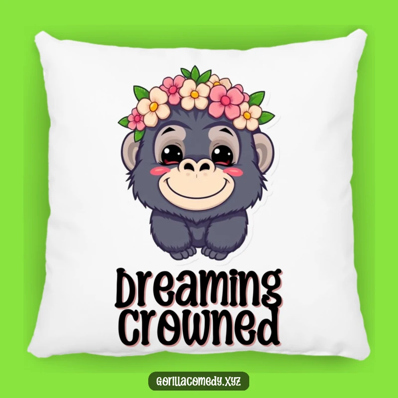 Funny Kawaii Gorilla Flower Crown Pillow - Cozy Mischief Cushion for Playful Decor