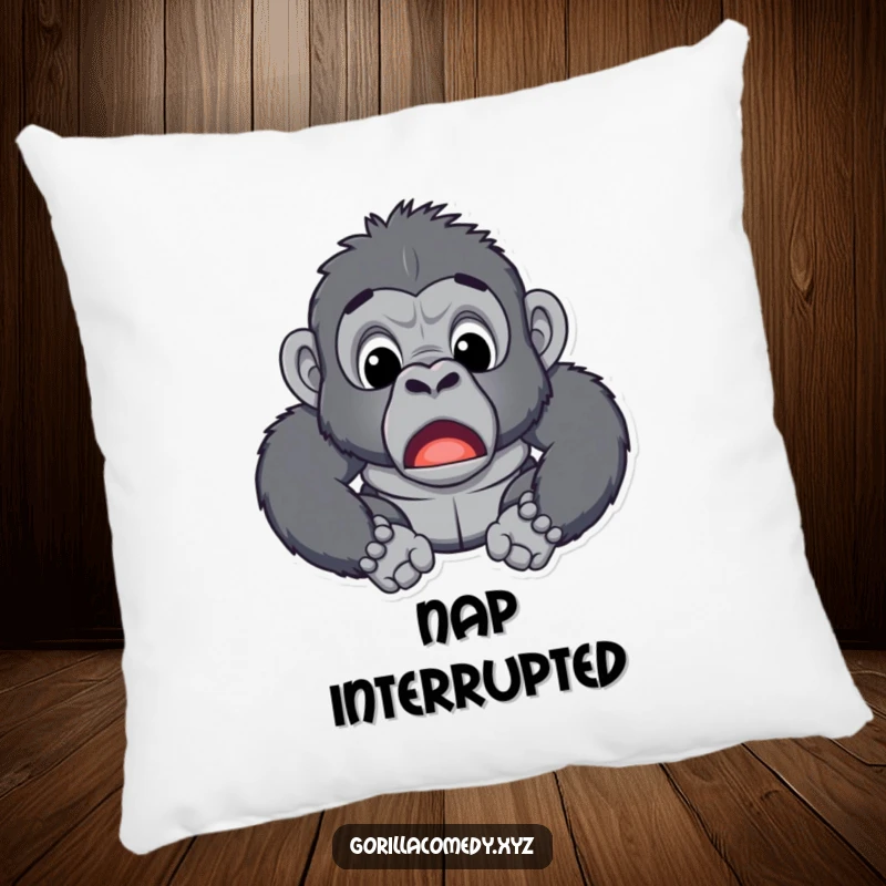 Funny decorative pillow featuring a gorilla with a shocked, open-mouthed expression, perfect for adding humor to a room.