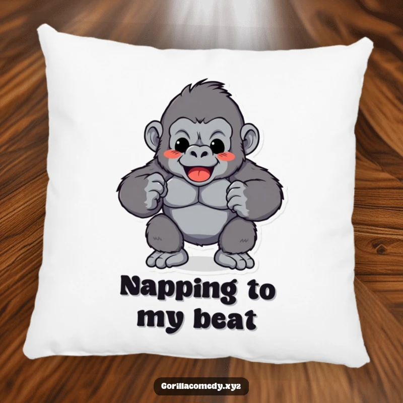 Funny Gorilla Chest Pound Pillow: A plush pillow featuring a playful gorilla character rhythmically pounding its chest, perfect for cozy funny gifts.