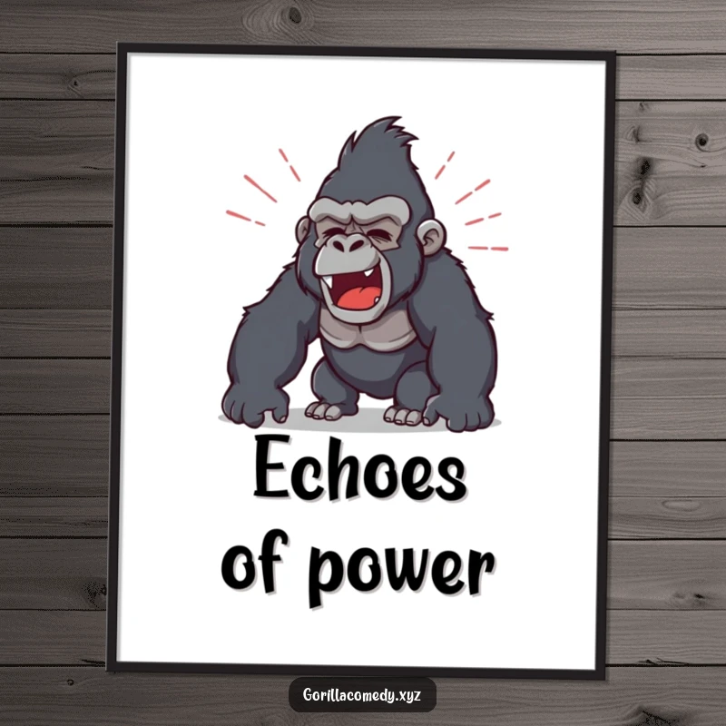 Funny digital art print of a gorilla roaring with intensity, surrounded by bold sound waves, perfect for dynamic wall decor.
