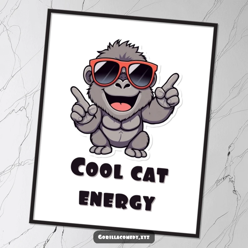 Funny Gorilla Digital Art: Happy gorilla in cool sunglasses, snapping fingers, instant cool decor.