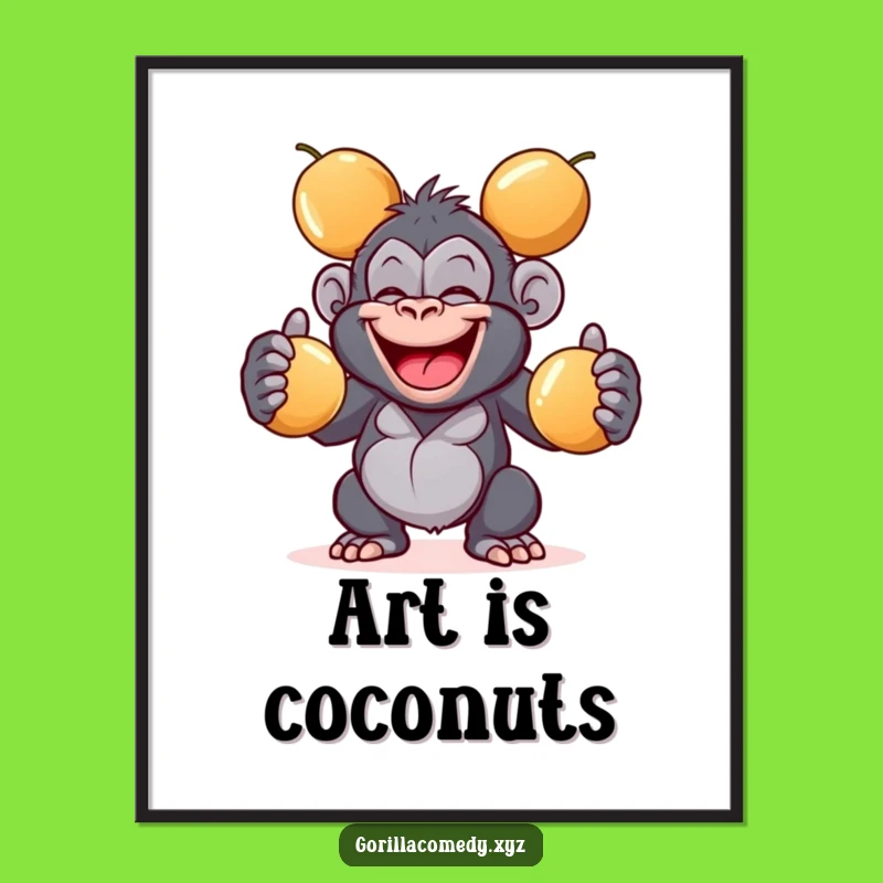 Funny Giggling Gorilla Digital Art: Coconut Juggling Decor Gift