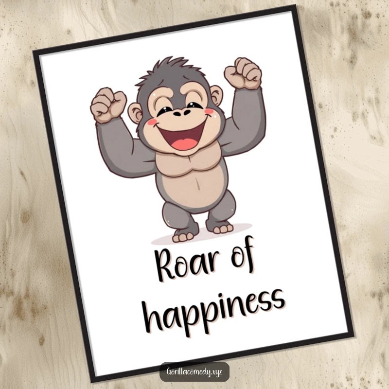 Funny Gorilla Digital Art Print of a happy gorilla joyfully pounding its chest, bringing downloadable power and humor.