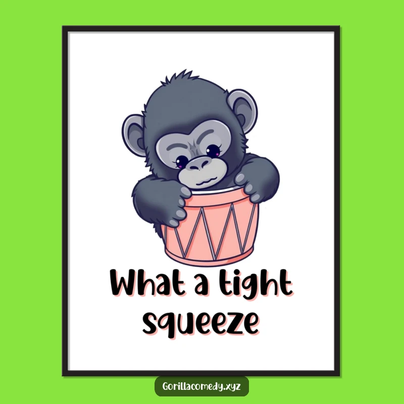 Funny Gorilla Drum Digital Art Print: Tiny Fit Primate, Instant Humorous Decor