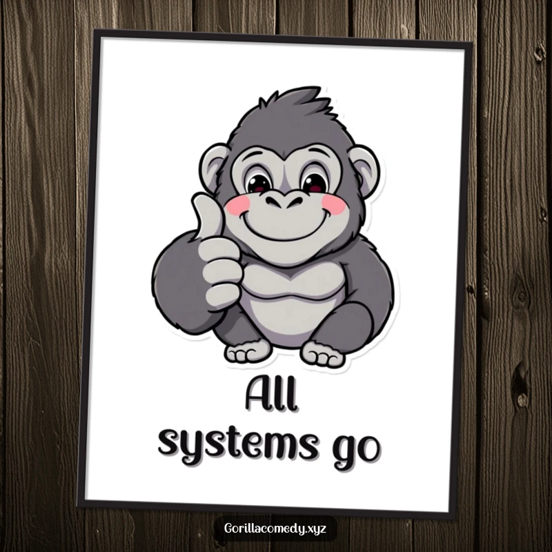 Funny kawaii gorilla character giving a big thumbs up, presented as digital art for instant download, bringing humor and cheer.