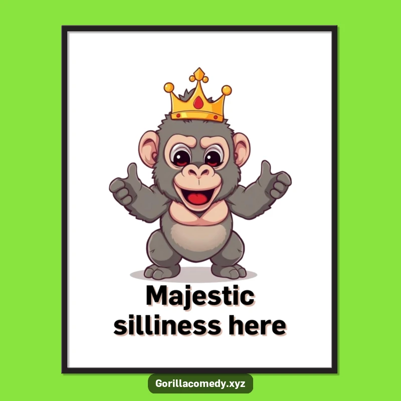 Funny King Gorilla Digital Art Print: Regal Primate Pose, Instant Humorous Decor Gift