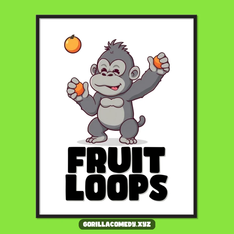 Funny Mischievous Gorilla Fruit Toss Digital Art - Playful Primate Decor