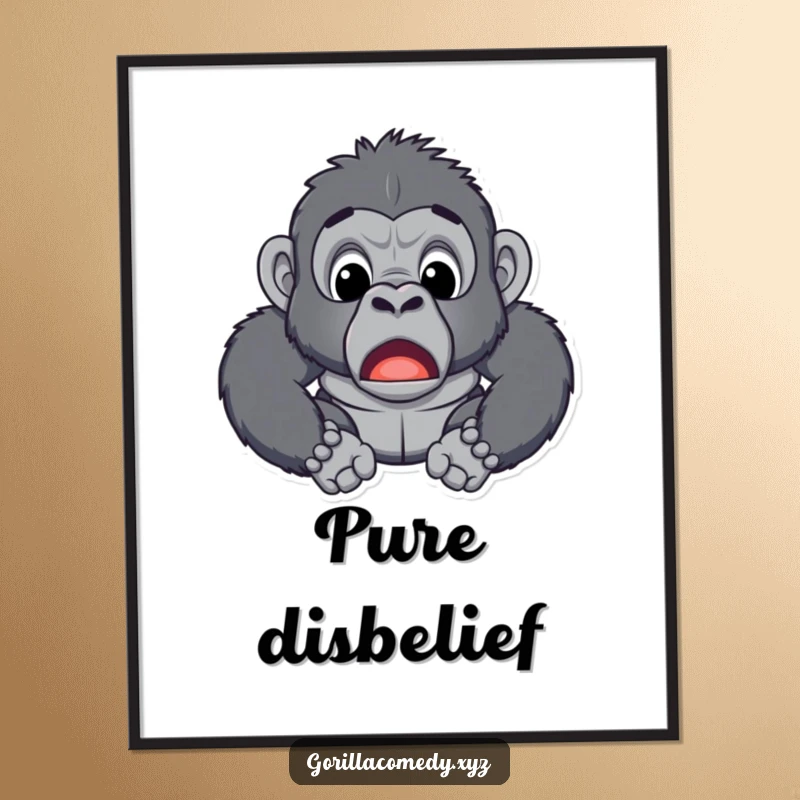Funny digital art print of a gorilla with its mouth agape in surprise, ideal for humorous and eye-catching decor.