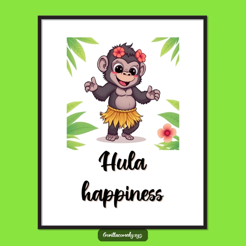 Funny Hula Gorilla Digital Art: Instant Tropical Joy and Hilarious Decor, Perfect Gift