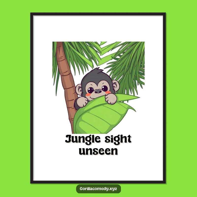 Funny Kawaii Gorilla Digital Art, Tropical Peek-a-Boo Print, Hilarious Wall Decor Gift