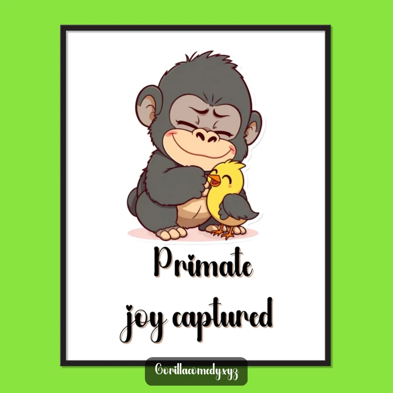 Funny Gorilla Tickling Bird Digital Art - Hilarious Primate Cartoon Print Gift