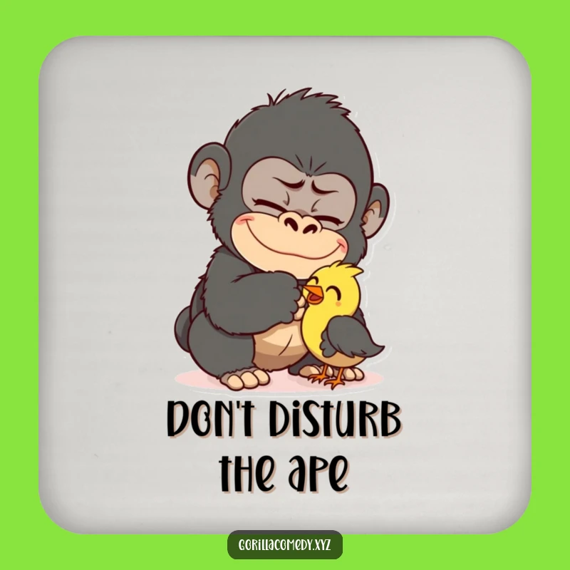 Funny Gorilla Tickling Bird Coaster - Protect Surfaces Cartoon Primate Gift