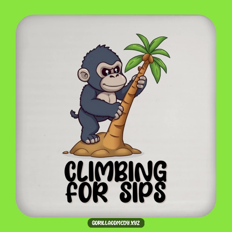 Funny Determined Gorilla Coconut Climb Drink Coaster - Ambitious Bar Decor