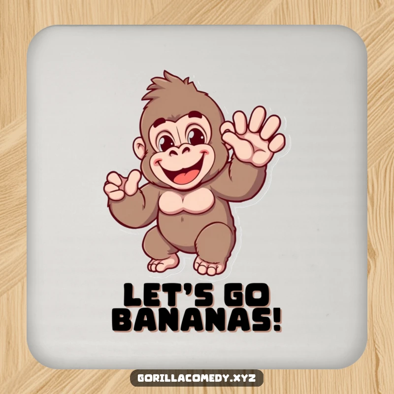 Funny Gorilla Coaster: Features a cheerful ape character with a big, friendly wave, protecting surfaces with humor.