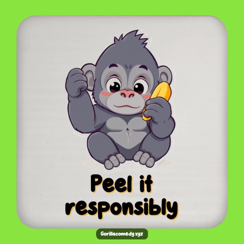 Funny Kawaii Gorilla Banana Drink Coaster - Cute Curious Ape Table Protector Gift