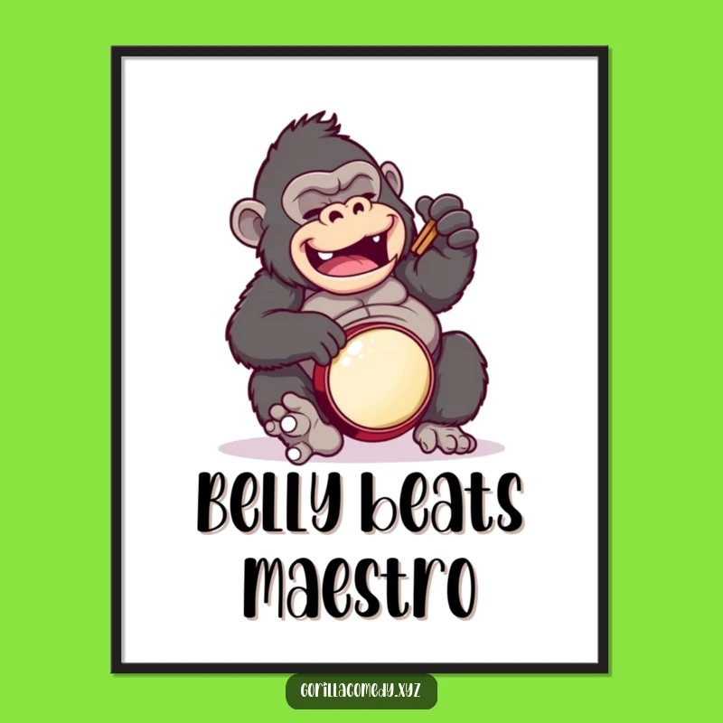 Funny Gorilla Drummer Poster: Comical Belly Solo Art Print Gift