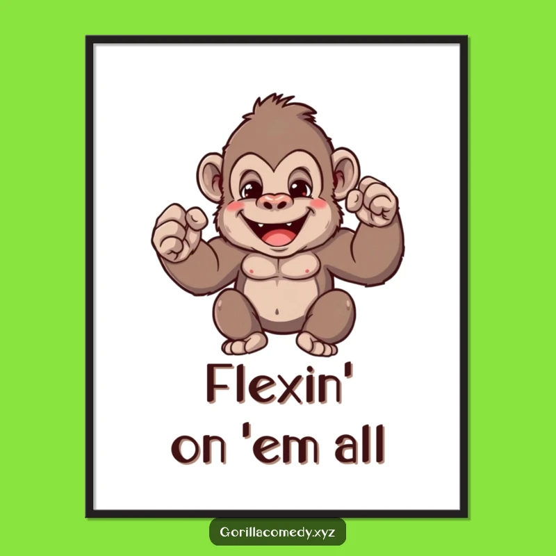 Funny Tiny Muscle Gorilla Poster: Adorable Ape Flex Wall Art