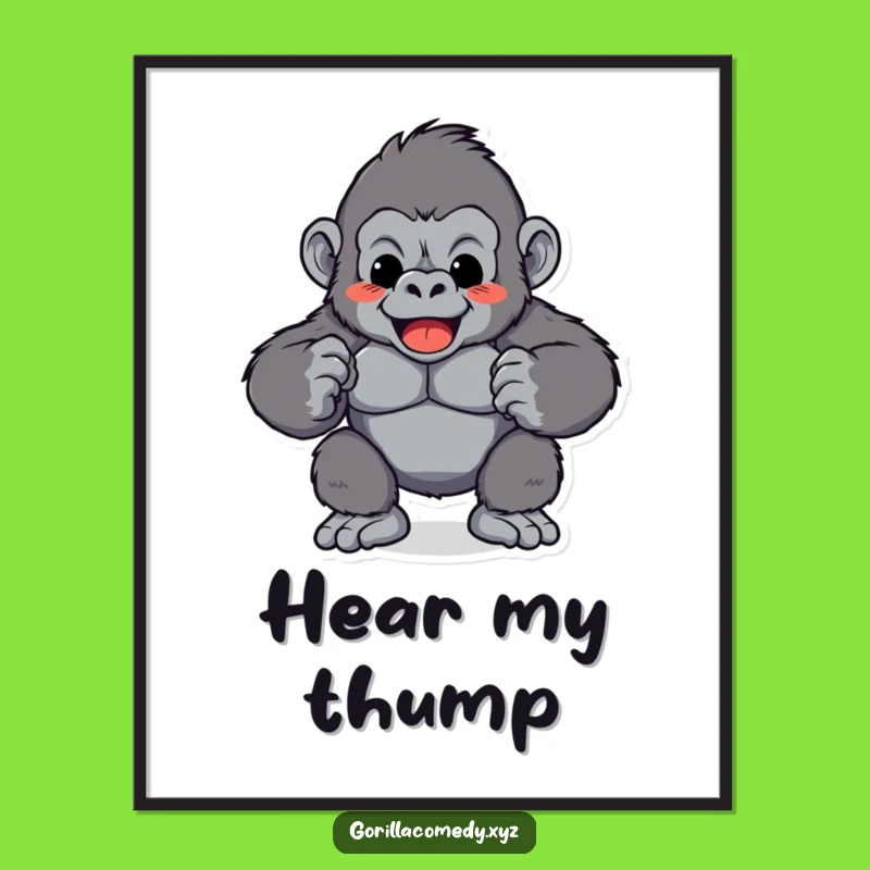 Funny Gorilla Chest Pound Poster: Rhythmic Thump Art, Hilarious Wall Decor Gift