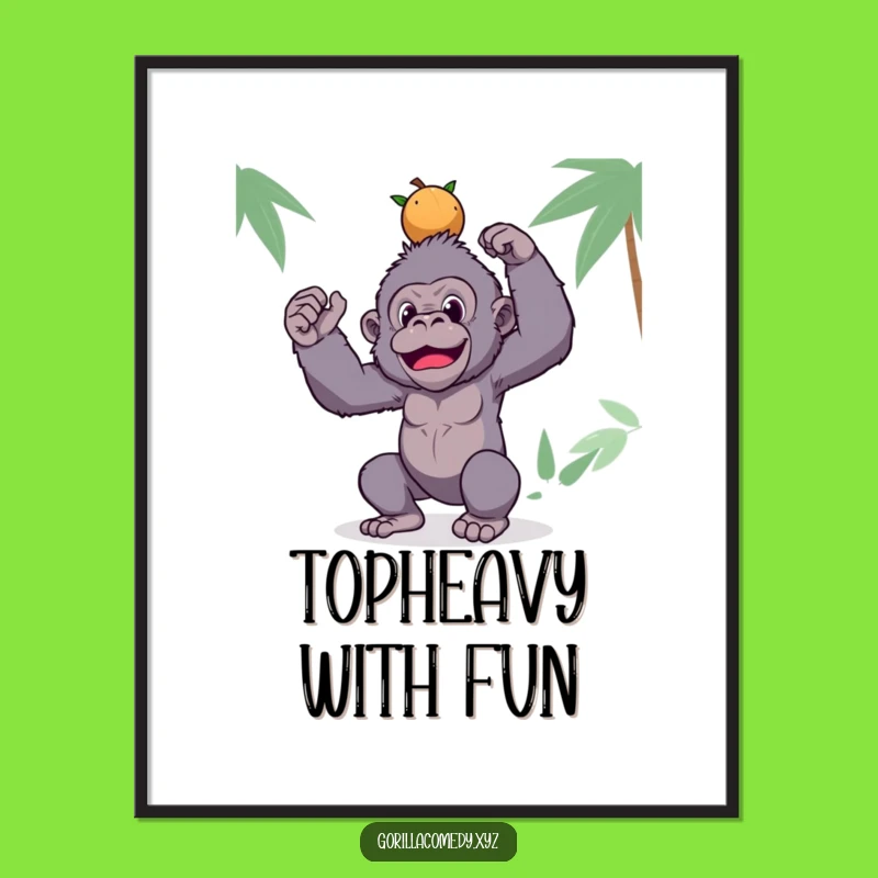 Funny Gorilla Poster: Coconut Balance Art, Silly Decor Gift
