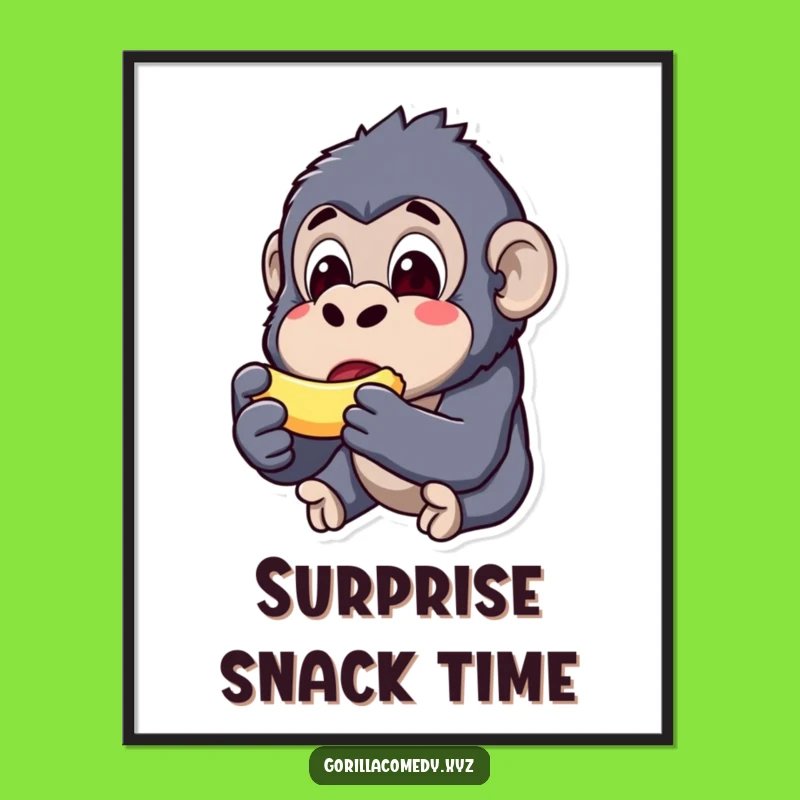 Funny Kawaii Gorilla Banana Poster - Hilarious Surprise Art for Comical Wall Decor