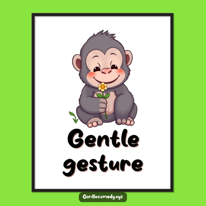 Funny Gentle Gorilla Flower Poster - Heartwarming Art for Your Walls