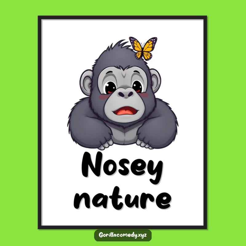 Funny Kawaii Gorilla Butterfly Nose Poster - Surprised Ape Wall Art