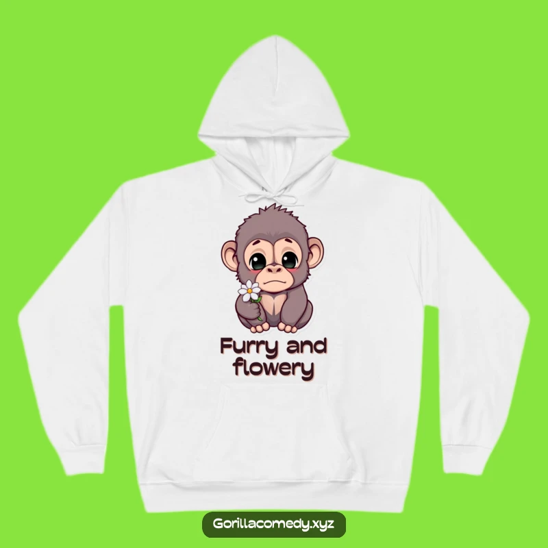 Funny Startled Gorilla Flower Hoodie - Cozy Animal Print, Perfect Funny Gift