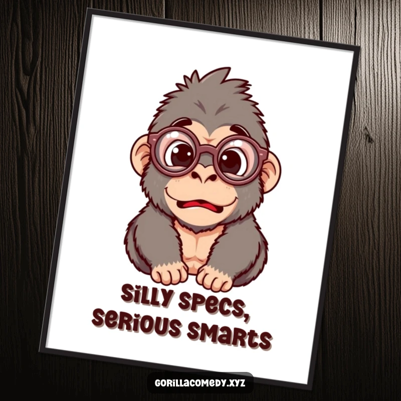 Funny Free Printable Surprise Gorilla Wall Art of a gorilla in oversized glasses looking comically surprised.