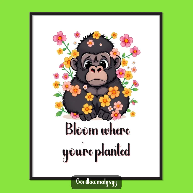 Free Printable Wall Art: Funny Flower Gorilla Surprise Download Decor