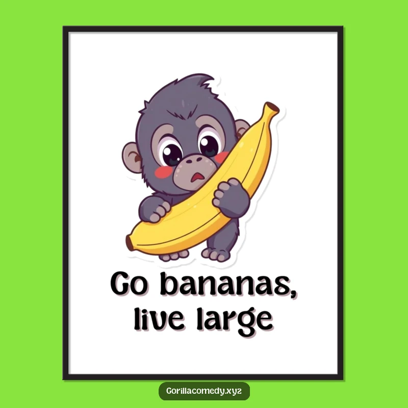Free Printable Wall Art: Funny Kawaii Gorilla Banana Surprise Downloadable Art Gift