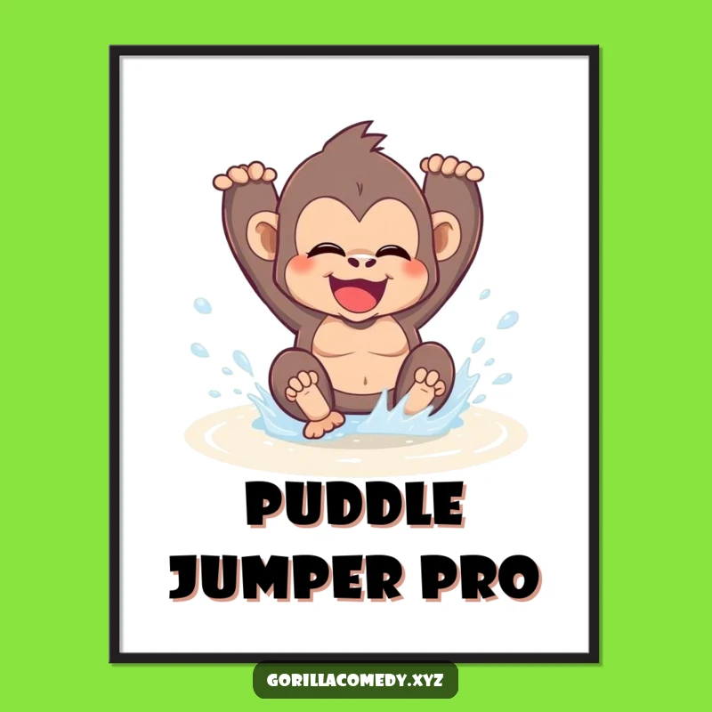 Free Printable Wall Art: Gleeful Kawaii Gorilla Splashing, Playful Decor