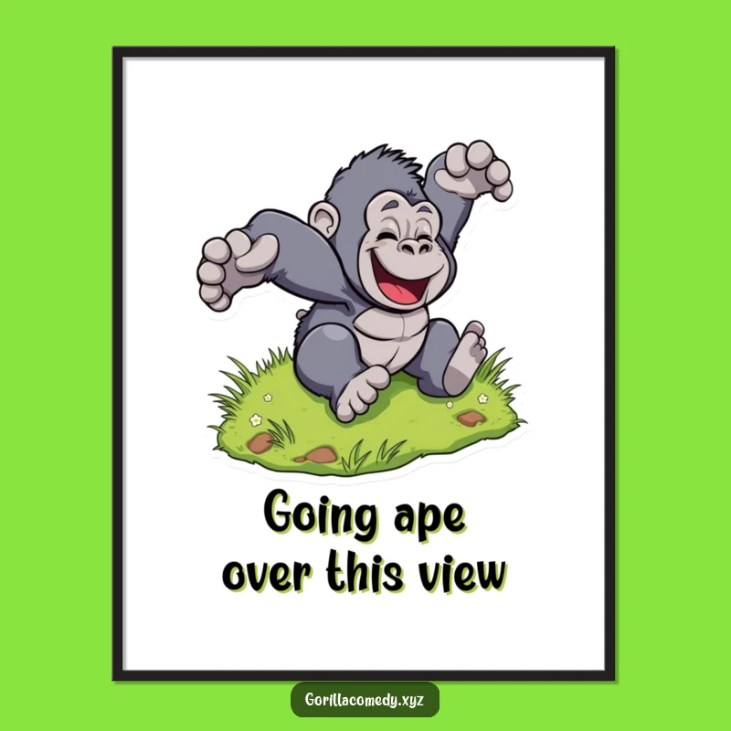 Free Printable Wall Art: Gorilla Tumble Downhill, Funny Decor.
