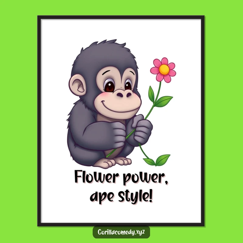 Funny Free Printable Gorilla Wall Art: Gentle Flower Offering, Charming Downloadable Decor