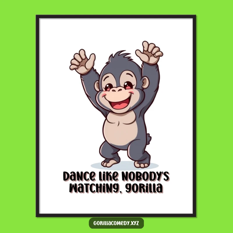 Funny Free Printable Wall Art: Dancing Kawaii Gorilla - Joyful Downloadable Decor