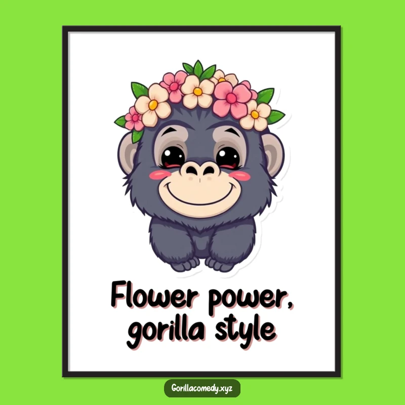 Funny Free Printable Wall Art: Mischievous Gorilla w/ Flower Crown - Downloadable Decor