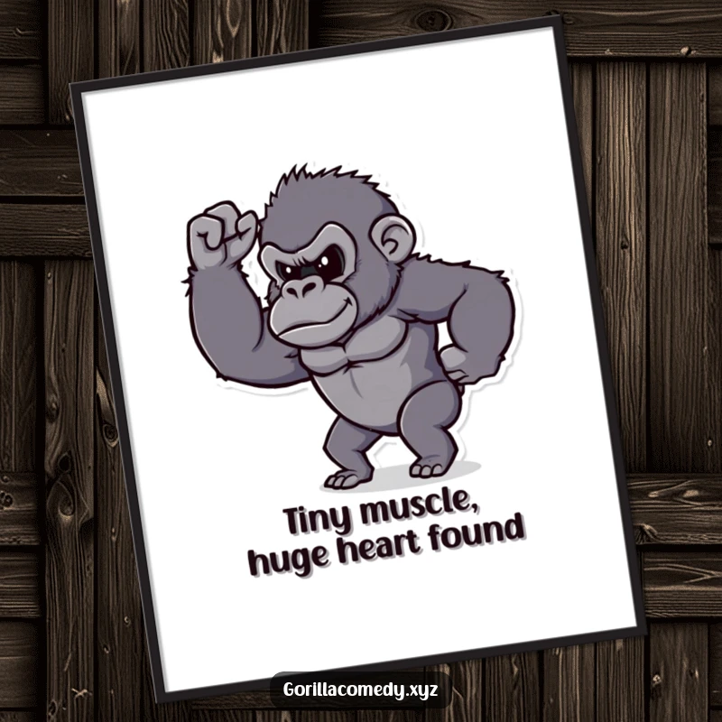 Funny Free Printable Wall Art: Determined gorilla proudly flexing its tiny bicep, a humorous and strong downloadable art.