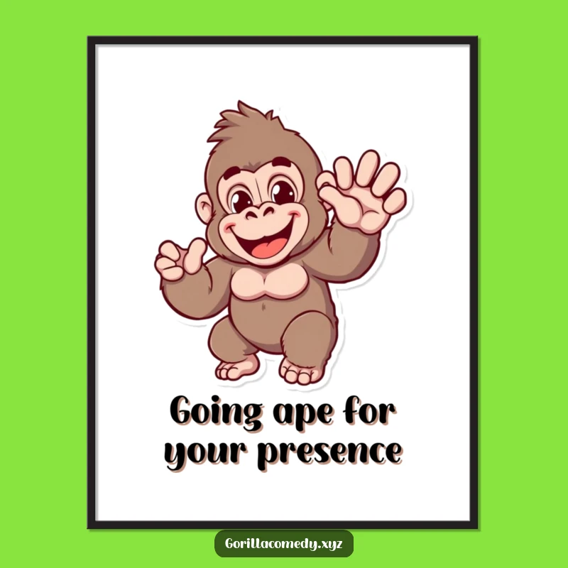 Funny Free Printable Gorilla Wall Art: Cheerful Wave Downloadable Home Decor